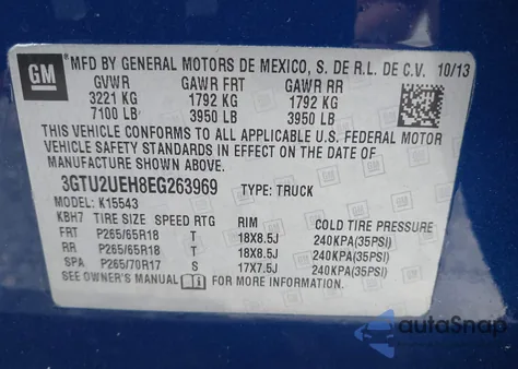 2014 GMC Sierra 1500 Sle z USA, uszkodzony, nr VIN 3GTU2UEH8EG263969